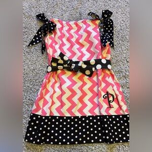 Lolly Wolly Doodle Pink Zigzag Dress with Black Polka Dots